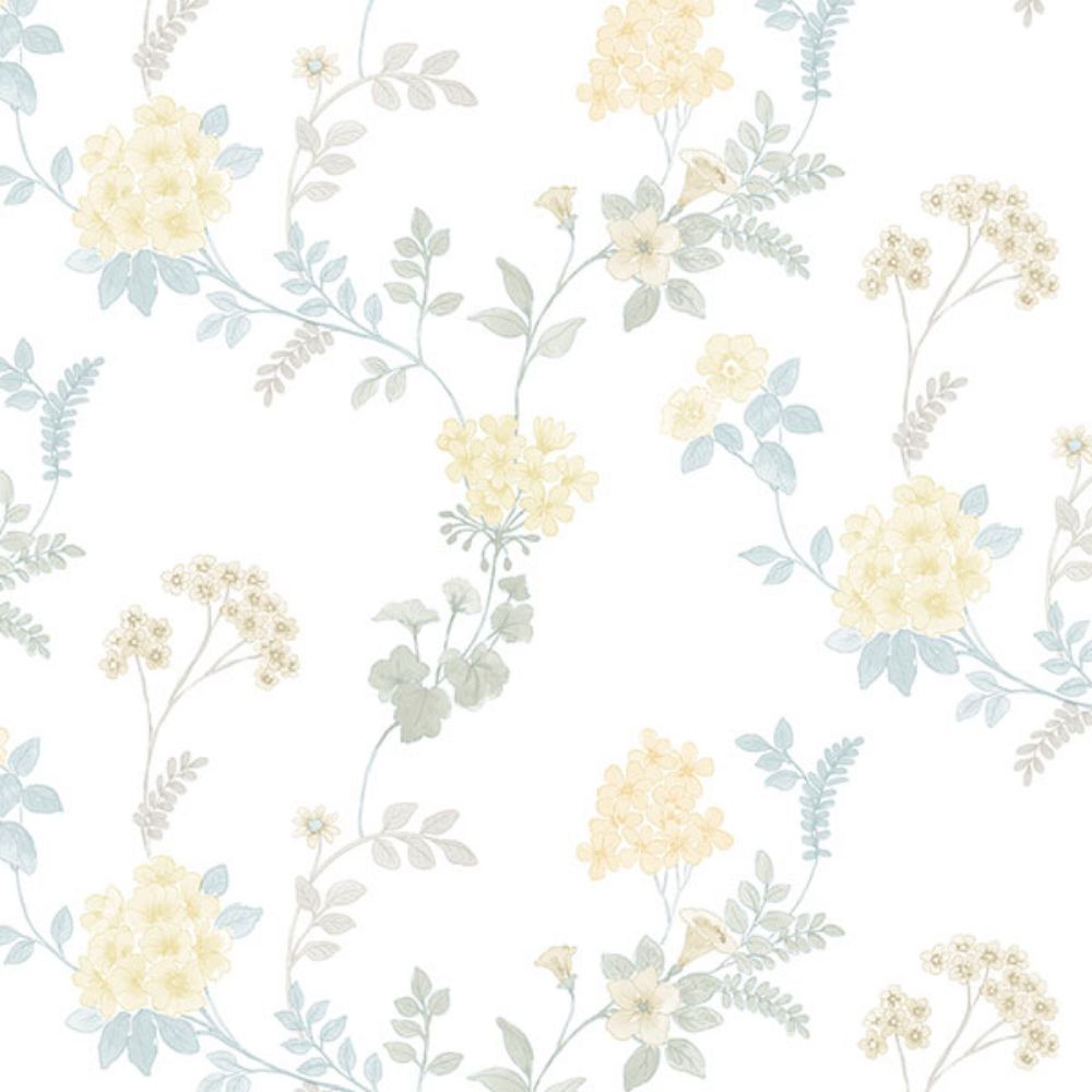Patton Wallcoverings AF37733 Flourish (Abby Rose 4) Fern Floral Wallpaper in Turquoise, Yellow  & Blue
